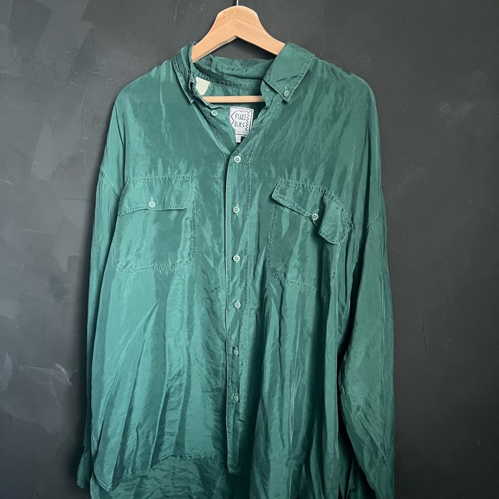 Vintage Green 100% Silk Dress Shirt